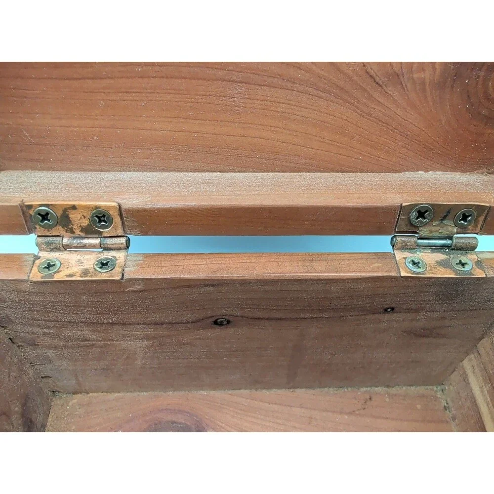 Vintage Cedar Wooden Hinged Recipe Index File Trinket Box